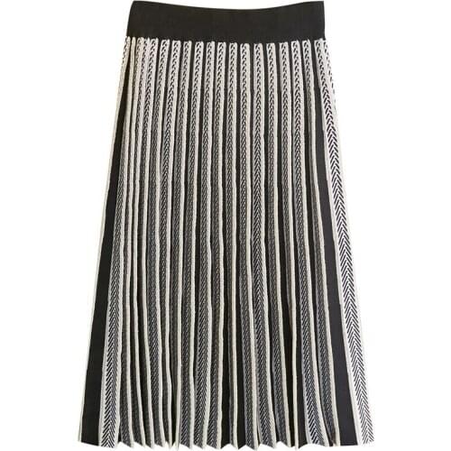 Plus Size Skirt Women Fashion Skirts Ladies Winter Knitted Long Pleated Skirt Autumn Black Faldas Jupe Femme ZX713