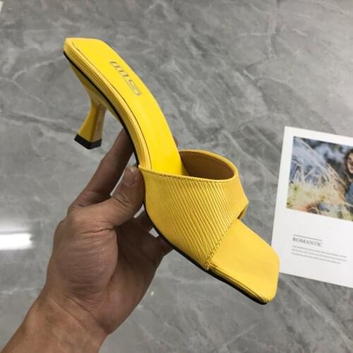 2021 Summer New Womens Slippers High Heels PU Open Toe Stiletto Outer Sandals Fashion Simple Sandals 6.5CM