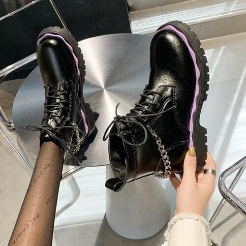 Fashion Leather Boots Women Lace Up Platform Ankle Lasdies New Brand Shoes Plus Size 35-40 Femmes Botines De Mujer