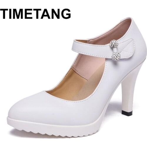 TIMETANGWomens Toe Pumps New 2019 Rhinestone Ankle Buckle High Heels Wedding Shoes Woman Office Work Shoe Plus Size 35-43E1343
