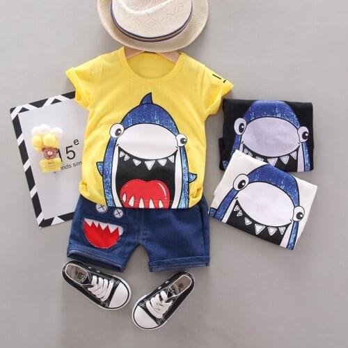 Baby Cartoon Shark Clothes Set Cute Children Boy Girl Summer Cotton T-Shirt and Shorts 2 Pieces Set
