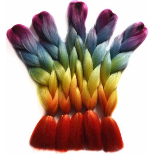24Inch Rainbow colors raiding Hair Synthetic Jumbo Braids Hair Extension White/Black Women Hot Style