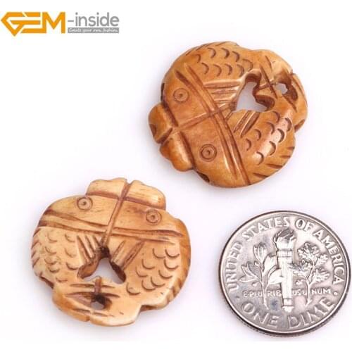Gem-inside 4 Pcs Big Large White Yellow Carved Bone Tortoise Fish Birds Beads For Jewelry Making Beads Halloween DIY Beads