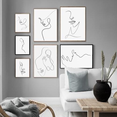 Abstract Line Drawing Girl Face Love Kiss Wall Art Canvas Painting Nordic Posters And Prints Wall Pictures For Living Room Decor