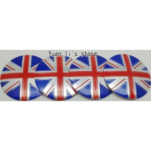 10 Set(1 Set=4pcs) OEM 3D Aluminum Wheel Center Hub Cap Emblem Badge stick for UK British flag R 56.5mm/ R 52mm Car Styling