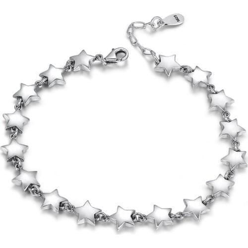 100% S925 Sterling Silver 7MM 17CM +2 CM Starfish Chain Bracelets Fine Jewelry Solid Women Girls Five Star Bracelet