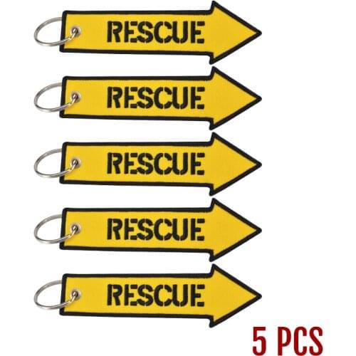 5 PCS/LOT Remove Before Flight Rescue Keychain for Cars Key Tag Cool Yellow Arrow Shaped Embroidery OEM Keychain for Motorcycles