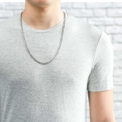 6/9MM Wide Mens Womens Link Chain Flat Figaro Silver Color Stainless Steel Necklace LKN218