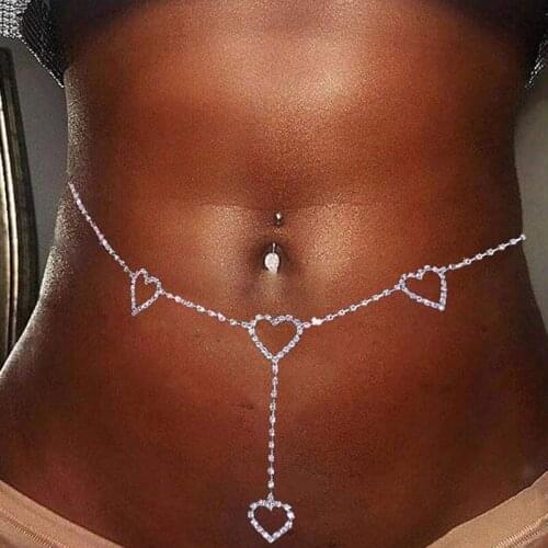 Sexy Love Butterfly Waist Chain Silver Crystal Beach Heart Bikini Body Chains Belt Belly Chain Jewelry for Women and Girls
