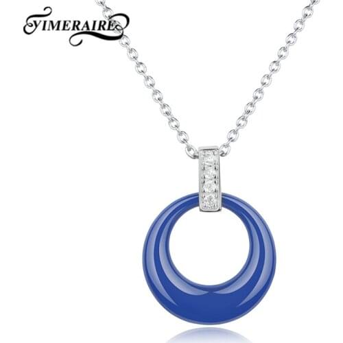 Elegant Healthy Ceramic Hollow Round Pendant Necklace With Blue Black Pink Color 45cm Stainless Steel Chain For Women Party Gift