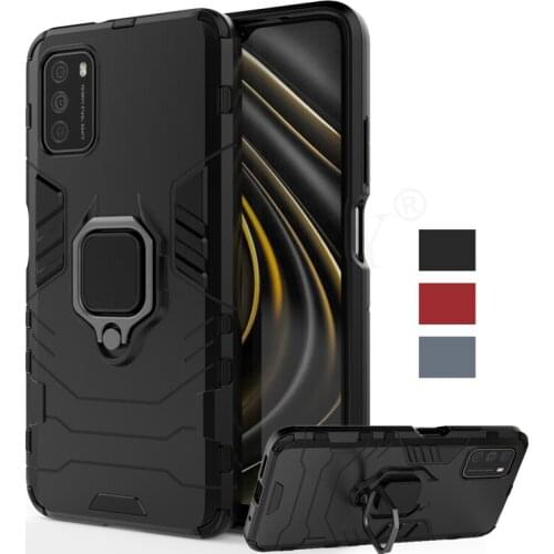 For Xiaomi Poco M3 Case Shockproof Bumper Magnetic Ring Holder Silicone Armor Back Cover Poco M3 Phone Case For Xiaomi Poco M3