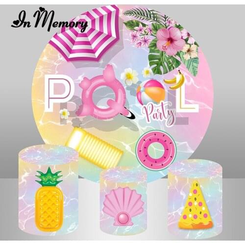 InMemory Summer Swimming Pool Round Backdrop Cover Pink Girls Fruit Birthday Party Photography Background Custom Plinth Covers