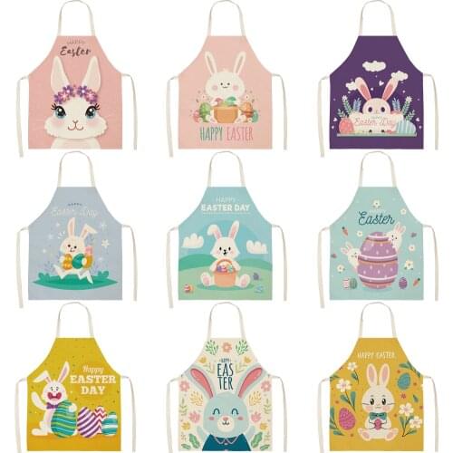 FYMX Cute Bunny Apron Bunny with Garland Carrot Playful Cotton Linen Sleeveless Apron Easter Home Decoration