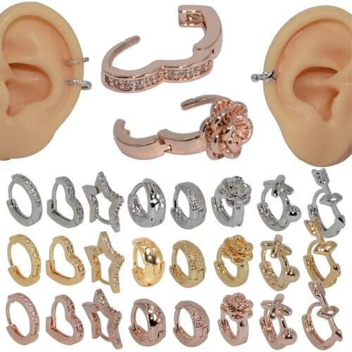 1Pc Heart Flower Star Shape Ear Clip Tragus Cartilage Helix Earring Stud Piercing Septum Clicker Hoop Ring Body Jewelry