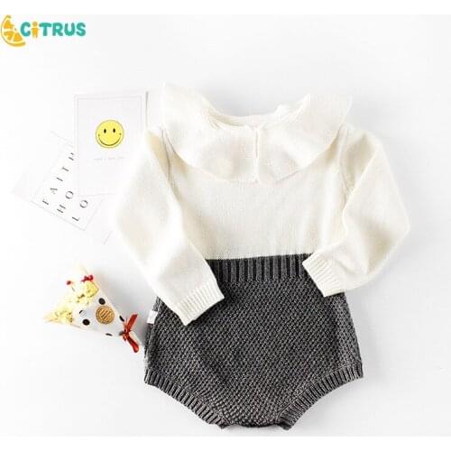 CITRUS Winter New Baby Knitting Romper GirlS Jumpsuit Woolen Soft Long Sleeve NewbornAutumn Princess Triangle Jumpsuit Toddler