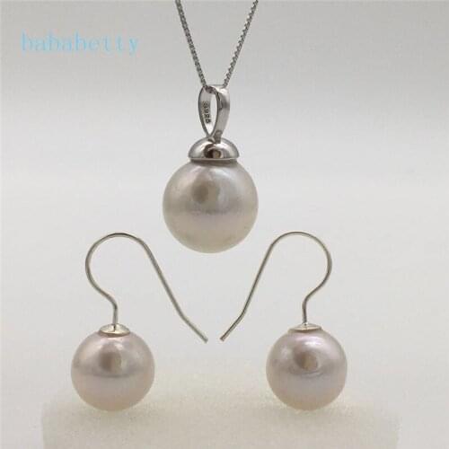 New natural freshwater white AAA11-12MM Baroque pearlTibetan silver earrings Pendant necklace set