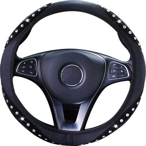Leather No Inner Ring Diamond And Gem Glitter Elastic Sleeve For 37-38 CM 14.5"-15" M Size Steering Wheel Cover Car Accessories