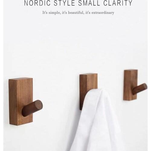 Nordic Solid Wood Hanging Hooks Strong Sticky Hook Shelf Porch key holder Home Decoration accessories Wooden Wall Mounted Rack