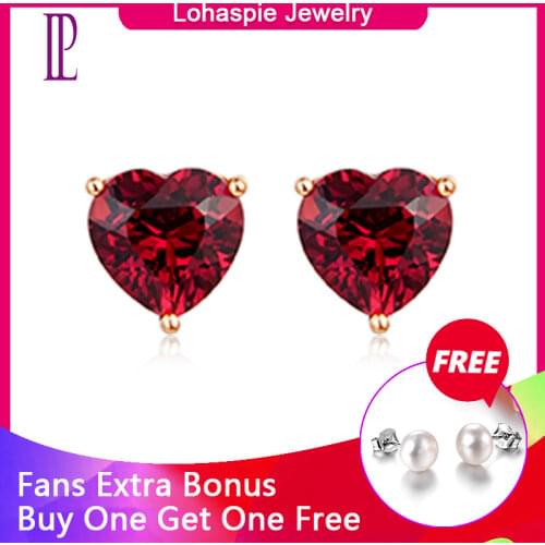 LP Customited Stud Earrings 9K 10k 14K 18K Rose gold Heart shape Natural GemStone Rhodolite Garnet 3.355Carats Fine Jewelry