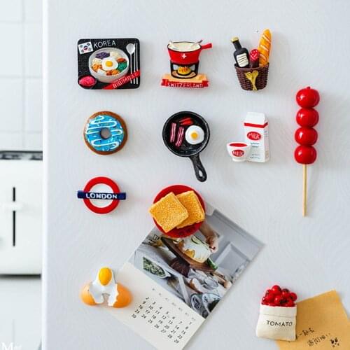 Cute Resin Fridge Magnets Souvenir 3D Cartoon Bread Egg Refrigerator Message Sticker Kids Children Toy Home Kitchen Decoration