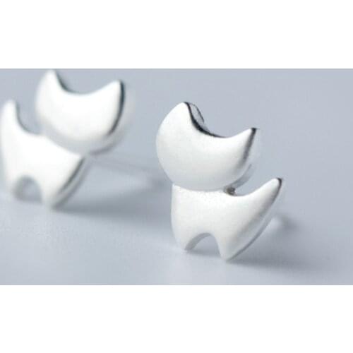 MloveAcc 100% 925 Sterling Silver Cute Fox Stud Earrings for Girls Fashion Women Silver Cat Earrings