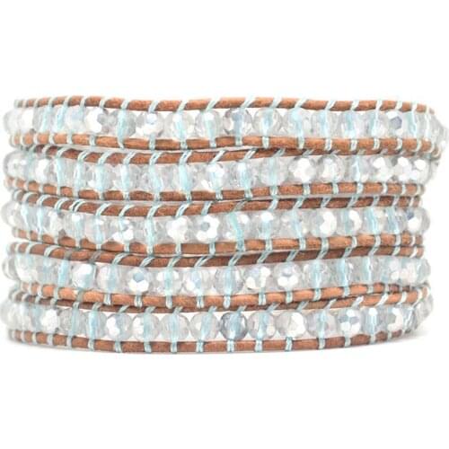Fashion Crystals 5 Rows Beaded Leather Wrap Bracelet Woven Friendship Bling Bling Party Bracelet Jewelry Girls Bracelet