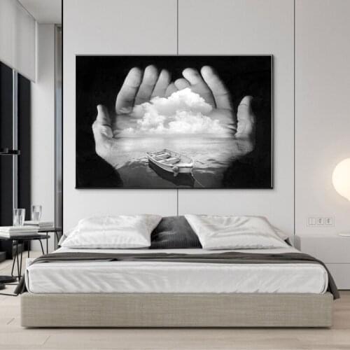 Sea Sailboat In The Palm of Your Hand Canvas Painting Wall Art Nordic Posters and Prints Wall Pictures for Living Room Decor