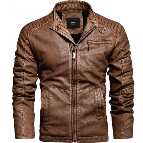 Men Winter Leather Jacket Fleece Motorcycle PU Leahter Jacket Male Stand Collar Casual Windbreaker Ropa De Hombre Slim Coat
