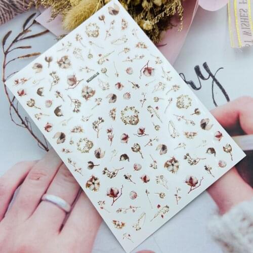 Cotton Pattern Nail Art Sticker Self Adhesive Transfer Decal 3D Slider DIY Tips Nail Art Decoration Manicure Package