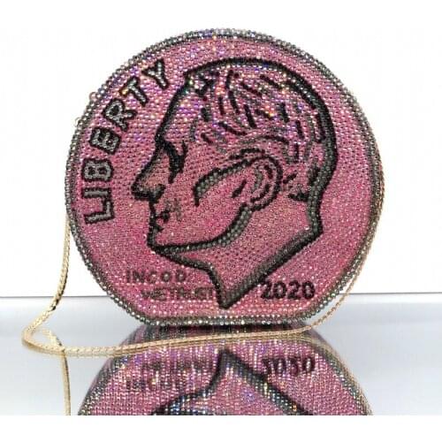 New Arrival Dark PInk Crystal money Clutch Liberty DIamond Evening Clutches Handbags High Quelity ladies Party Purses COINS