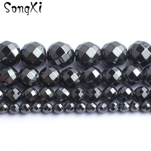 Wholesale Faceted Black Hematite Loose Beads for Jewelry Making Natural Stone Bead Diy Necklace Bracelet 2/3/4/6/8/10mm 15