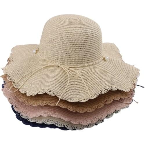 Autumn Women Straw Hat Travel Big Brimmed Hat Women with Pearl Fisherman Hat Straw Woven Wild Women Handmade Casual Hats