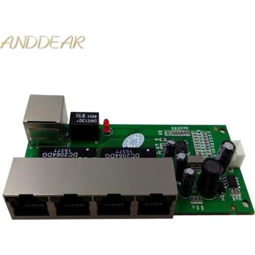 OEM shenzhen mini 5 port 10/100mbps network switch 5-12v wide input voltage smart ethernet pcb rj45 module with led built-in