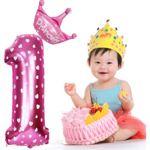 30inch Number Foil Balloons Blue Pink Crown Balloon 0-9 First Years Old Kid Boys Girls Birthday Baby Shower Party Decoration