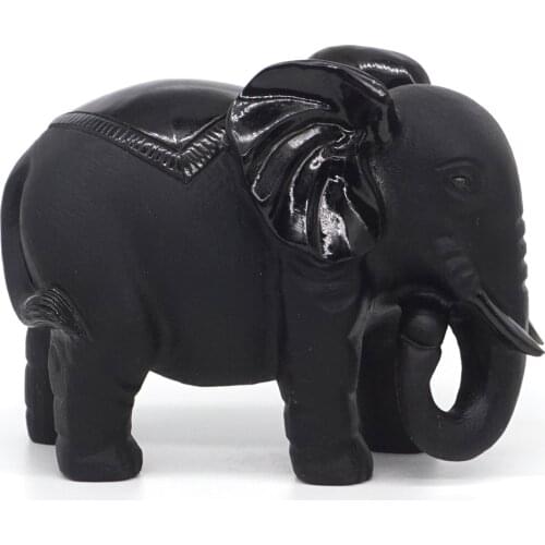 Elephant Statue 3.74" Black Obsidian Chakra Healing Reiki Carving Home Decor