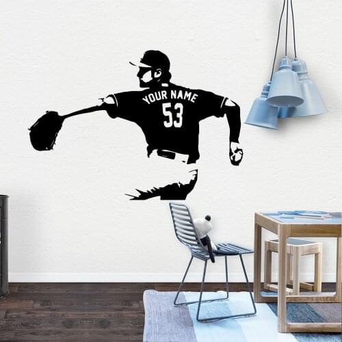 Autocollant de décoration murale pour joueur de Baseball choisissez le numéro de nom autocollants muraux de décoration personnal
