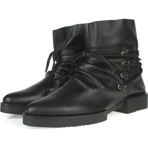 High top men boots winter Martin boots men genuine leather pleated Work Boots pointed toe black ankle boots