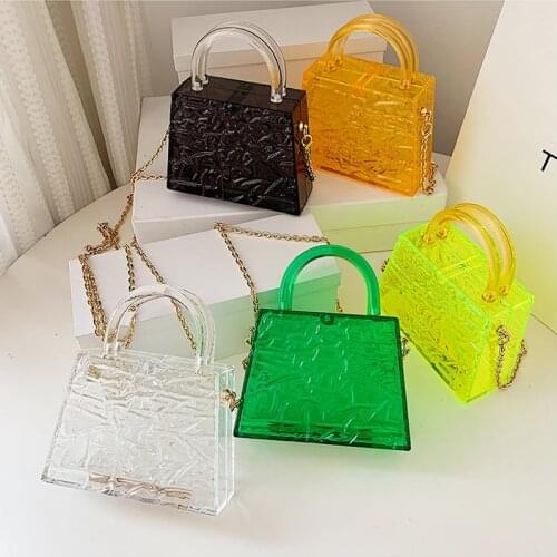 High quality wholesale fashion hot selling transparent box bags chain pvc handbags women