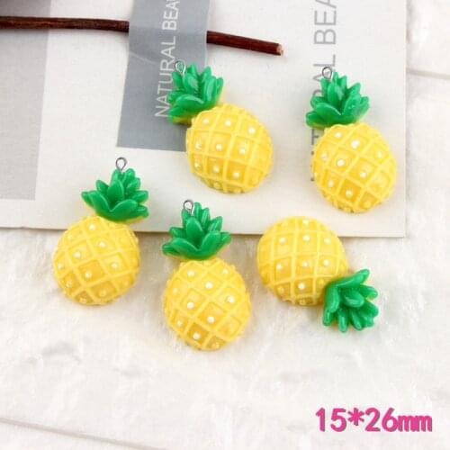 10pcs 15*26mm Resin Fruit pineapple charms flatback cabochon Hair Jewelry Handicraft Material Wholesale Mobile diy Accessories