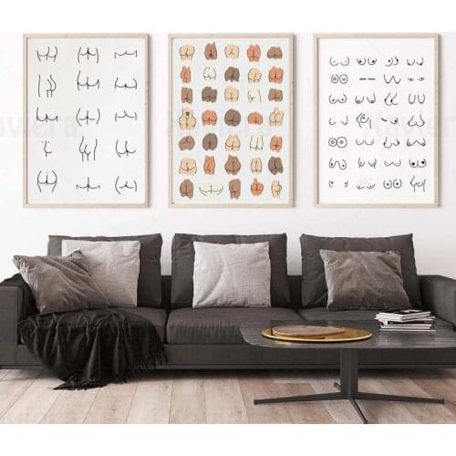 Funny Art Deco Poster Sexy Body Parts Ass Buttocks Chest Illustration Poster Modern Home Wall Art Mural Bathroom Decoration