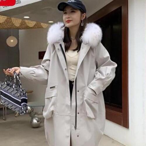 Womens Long Luxury Real Fur Jacket Thick Warm Warm Army Coat In Winter Raccoon Fur Collar Hooded Jacket Parka Coat