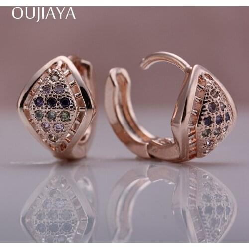 OUJIAYA Round 585 Rose Gold Micro Wax Inlay Natural Zircon earrings Women Dangle Girl Earrings Fashion Wedding Fine JewelryA11