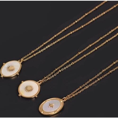 Natural Pinctada Stainless Steel Gold-plated Pendant Golden Choker For Women Round Shell Necklace 2021 Fashion Jewelry