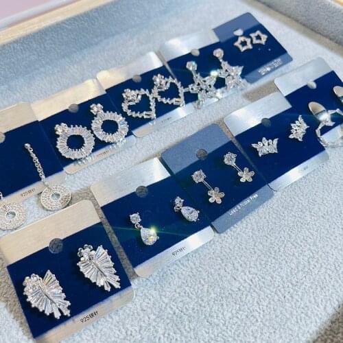 10 Pairs/Lot Shiny Cubic Zirconia Pierced Water Drop Heart Ear Stud Girls Cute Crown Earrings Factory Wholesale Bridal Jewelry