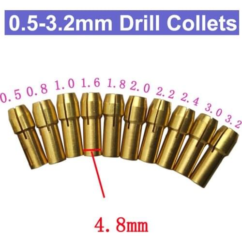 URANN 10pcs 0.5-3.2mm Mini Brass Copper Drill Collets Chucks Twist Drill 3.2mm Motor Shaft Electric Grinder Rotary Tool
