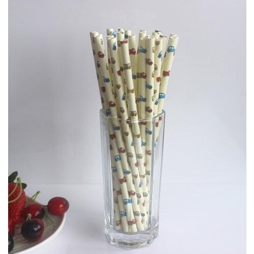 25pcs/Lot High Quality Cartoon Car Eco-Friendly Paper Straws Black Stripe Paper Straws for Wedding Birthday Party Decoration