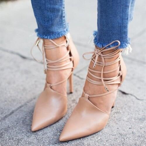 ASHIOFU Hot Sale Handmade Ladies High Heel Pumps Shoelace Ankle Strap Party Prom Dress Shoes Dating Evening Fashion Court Shoes