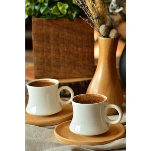 Bamboo Coffee Set for Two 4 Pieces Enjoyment of Traditional Turkish Coffee Great Quality Packaged Well Made in Turkey
