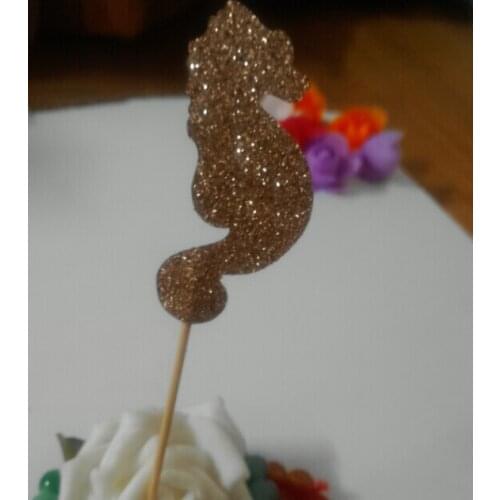 Glitter seahorse cupcake toppers beach sea wedding birthday bridal baby shower tropical party food picks free shipping