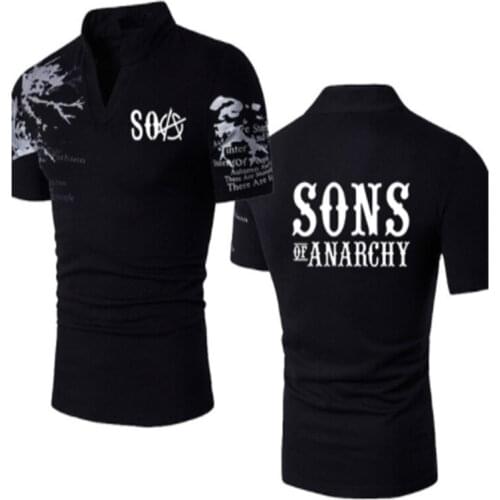 Summer Stand-up collar Printed Mens T-Shirt Soasons Anarchy car logo cotton Casual high quality tees short sleeve Harajuku Tees